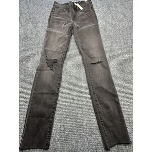 Madewell Jeans Womens 26 Black 9 Inch Mid Rise Skinny Distressed Magic Pockets‎
